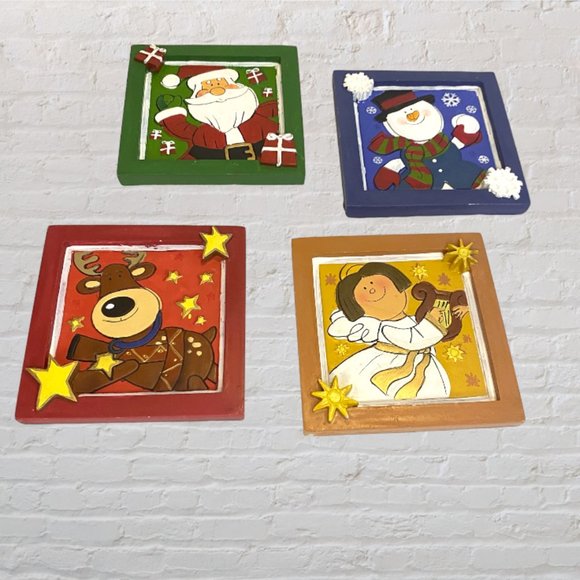 COASTERS -- Set of 4, Wooden Christmas, Raised Detail, Different Characters - Picture 2 of 7